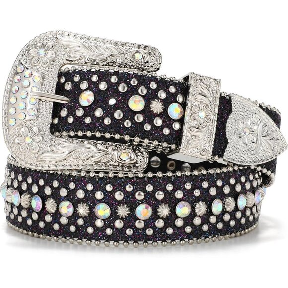 Women\'s Rhinestones Goth Bling Halloween Belt Cowgirl Western Black Silver Belt main image 5
